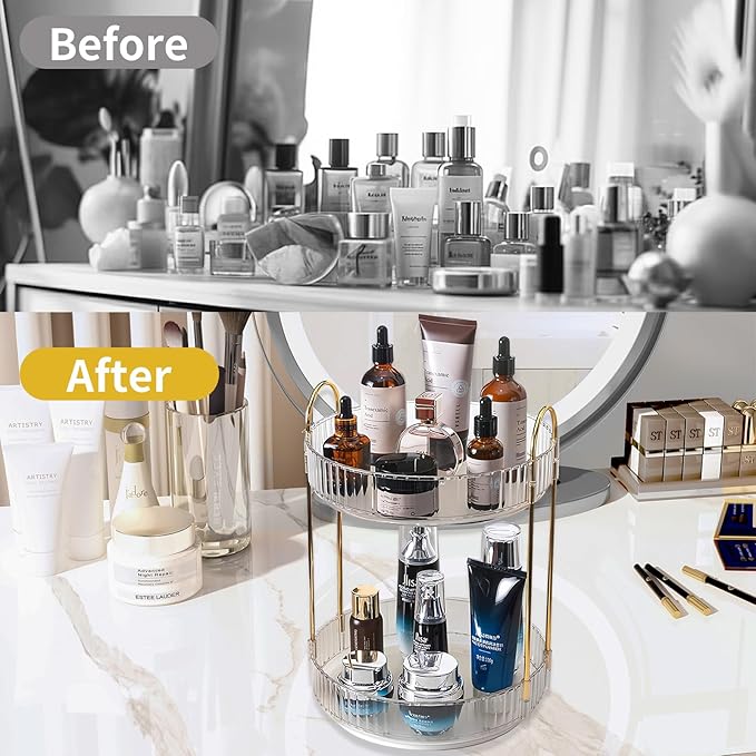 360 Rotating Makeup Organizer, Clear-2 Tier