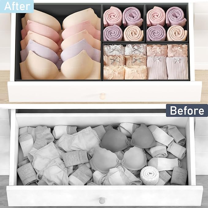 DIMJ Drawer Organizer Clothes Storage - 24 Pack Baby Dresser Organizer for Nursery Closet Organization, Fabric Drawer Organizer Bins for Underwears Socks Bras, Foldable Storage Dividers for Bedroom