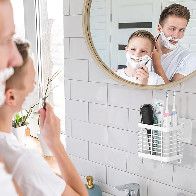 Luxspire Toothbrush Holders for Bathroom, Stainless Steel Electric Toothbrush Holder Wall Mounted, Shower Toothbrush Toothpaste Holder, Bathroom Organizer Essentials, 2 Slots, White
