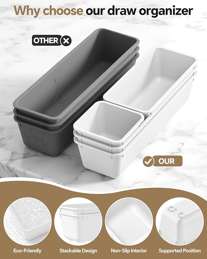 13 Pack Plastic Drawer Organizers Set, White