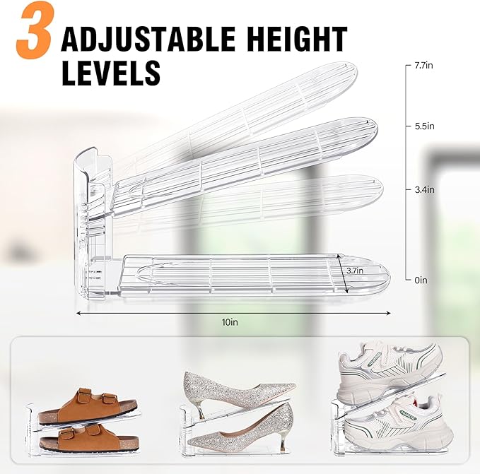 Shoe Slots Organizer for Closet 20 Pack Adjustable Level Shoe Stacker Holder