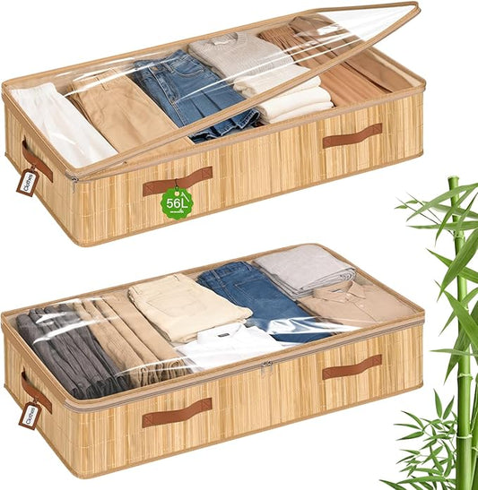 Bamboo Under Bed Storage, 6 inches Underbed Storage Containers