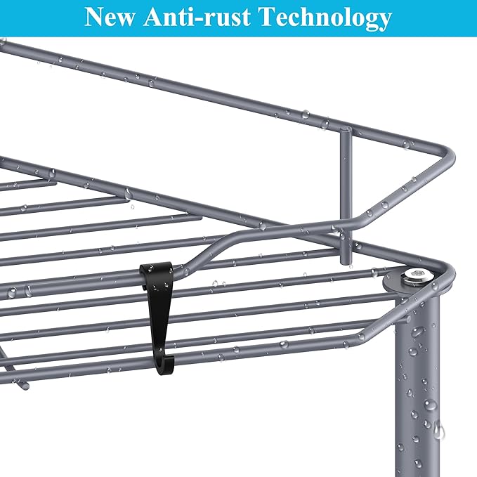 HuggieGems 3 Tier Floor Standing Corner Shower Caddy Organizer Shelf with Hooks, Bathroom Shelves Stand Rack, Dark Gray