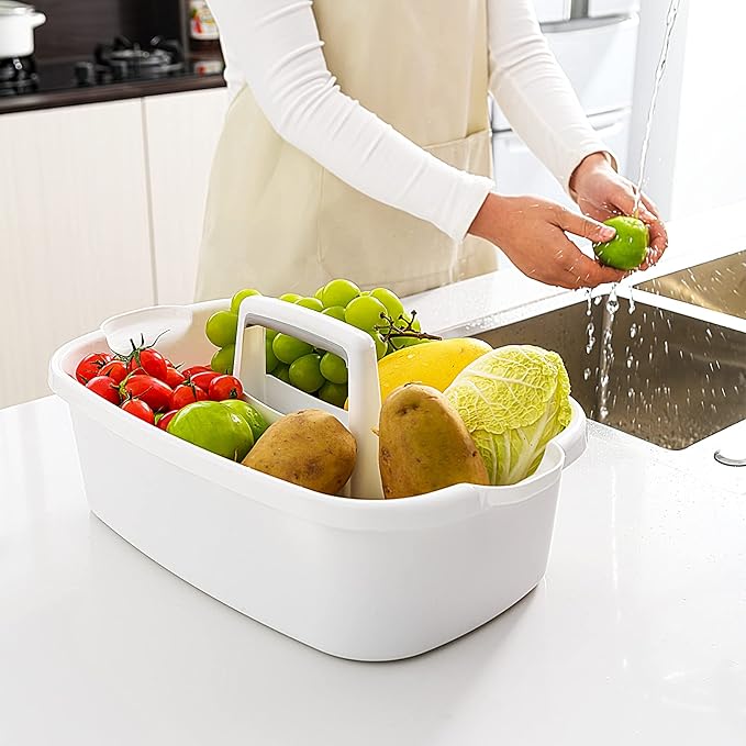 Goderewild Multi-Purpose Plastic Cleaning Caddy with Handle, Shower Caddy Organizer/Storage Basket/Totes Portable for Bathroom Supplies, Cleaning Products, Under Sink Tool, Housekeepers (White)