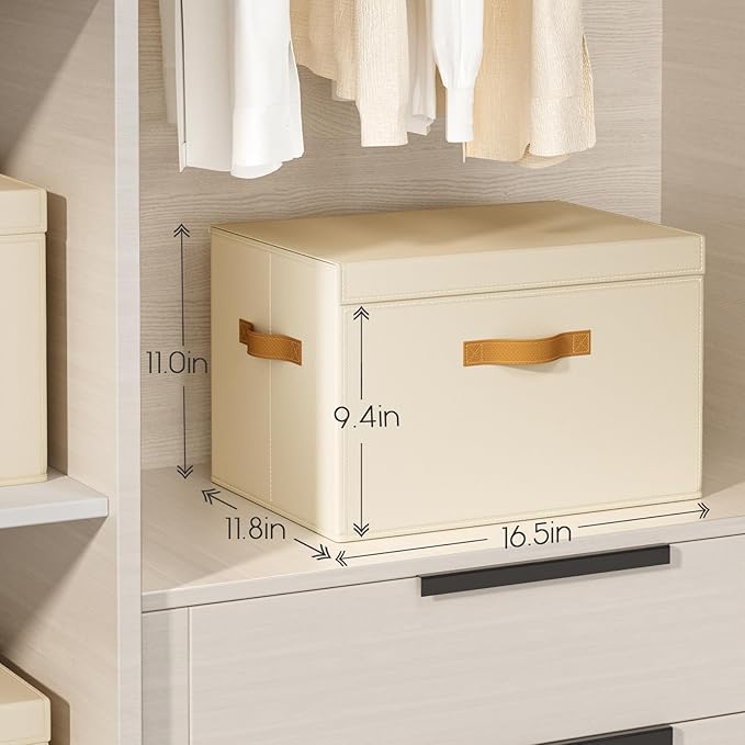 Homsorout Large Storage Bins with Lids - Front Opening Fabric Storage Bins, Flap Closet Organizer with Handles, Collapsible Boxes with Lid, Decorative Basket for Home, Dorm, 6 Pack, Beige