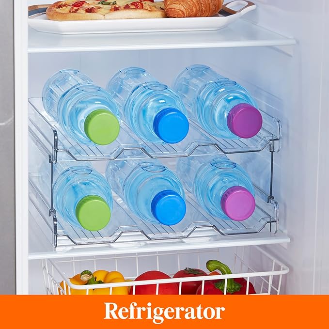 Lifewit 2 Tier Stackable Water Bottle Organizer for Cabinet, 3 Pack Plastic Bottle Holder Fits 6 Bottles/Tumblers up to 3.8" Diameter for Pantry/Countertop/Cupboard, 28 x 19 x 15 cm/11 x 7.5 x 5.7"