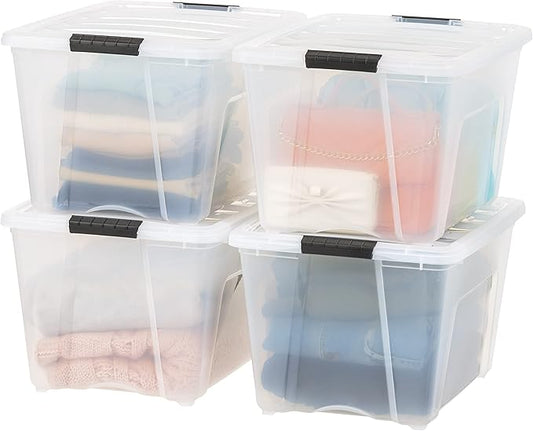 USA 54 Qt Stackable Plastic Storage Bins with Lids, 4 Pack, BPA-Free