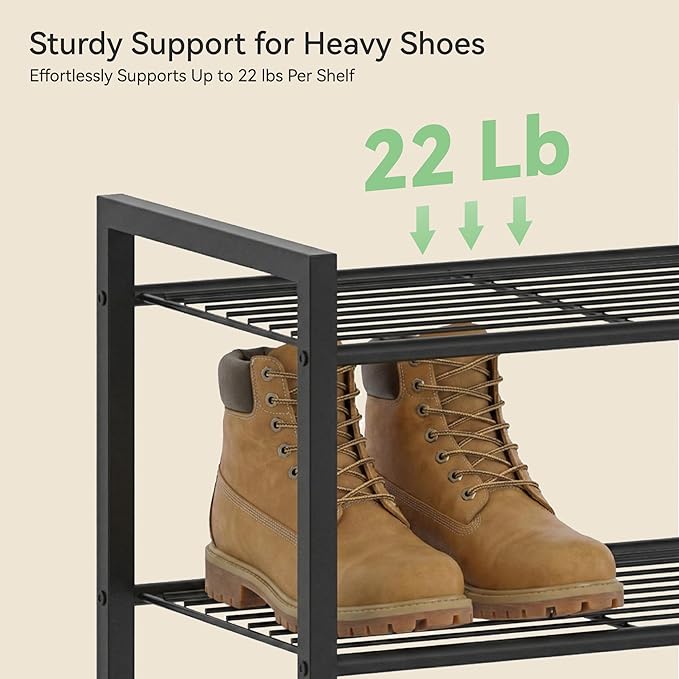 Nunsino Narrow Shoe Rack, 12-Tier Metal Shoe Organizer,Tall Shoe Shelf with Anti-Tip Strap, Max Holds 26 Pairs,Space Saving for Closet,Entryway,Black
