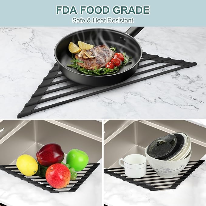 Triangle Roll Up Dish Drying Rack Over The Sink, Durable Organizer for Kitchen