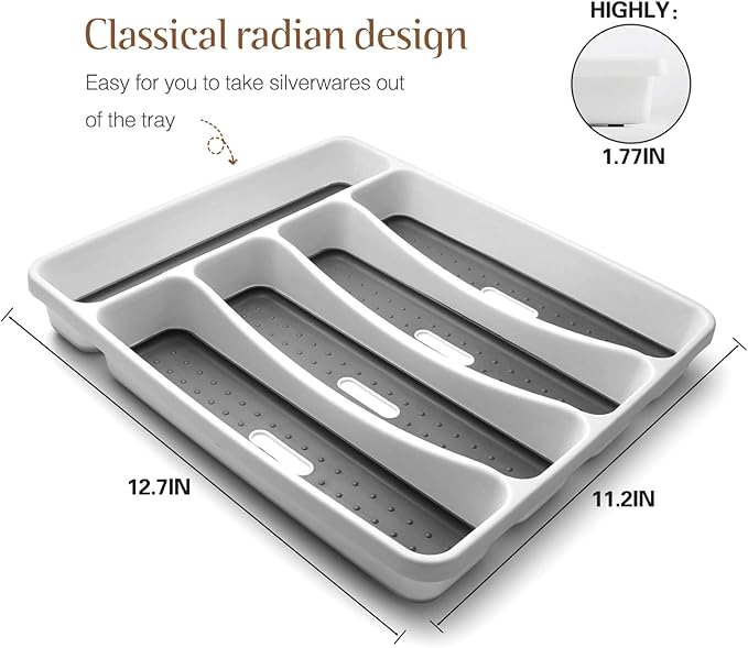 24-Piece Silverware Set, Flatware Set Mirror Polished, Dishwasher Safe Service for 4, Include Fork/Spoon with 5-Compartment Non Slip Silverware Drawer Organizer Box Tray
