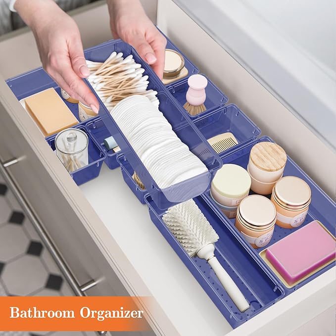 25 PCS Plastic Drawer Organizer Set, Dark Blue