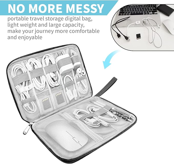 Lcsmaokin Electronics Organizer Travel Case,Electronic Accessories Storage Bag,Travel Cord Organizer Bag for Small Charging Cord Storage,Cables,2 Packs Black&Grey