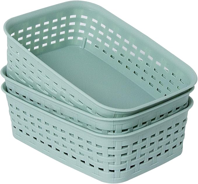 Plastic Storage Baskets for Cabinets, Green, XS-3PACK