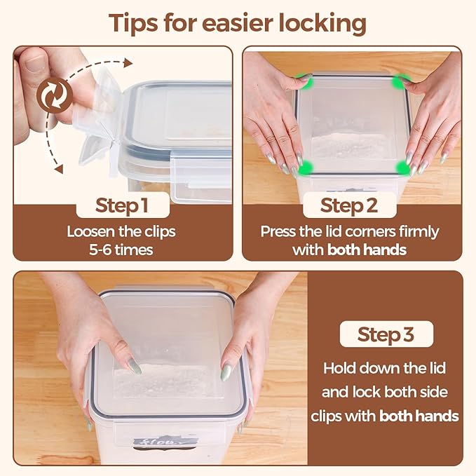 3 PCS Airtight Flour and Sugar Container for Pantry, 5lb Flour Capacity