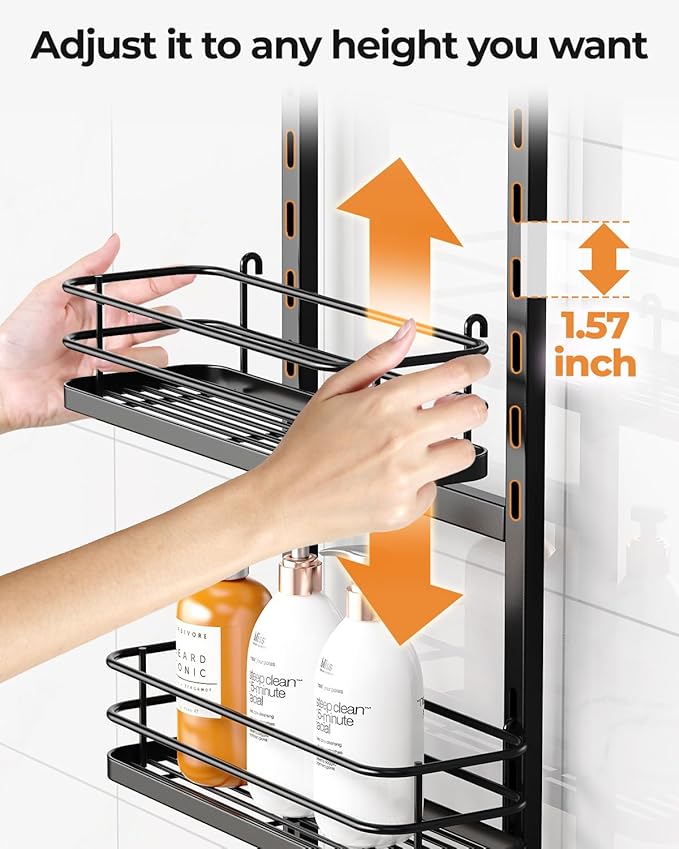 3 Tier Height-Adjustable Shower Caddy Hanging Hanger Anti-Swing-Over The Shower