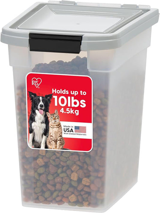 USA Airtight Dog Food Storage Container, WeatherPro, Up to 10 lbs, Clear/Gray