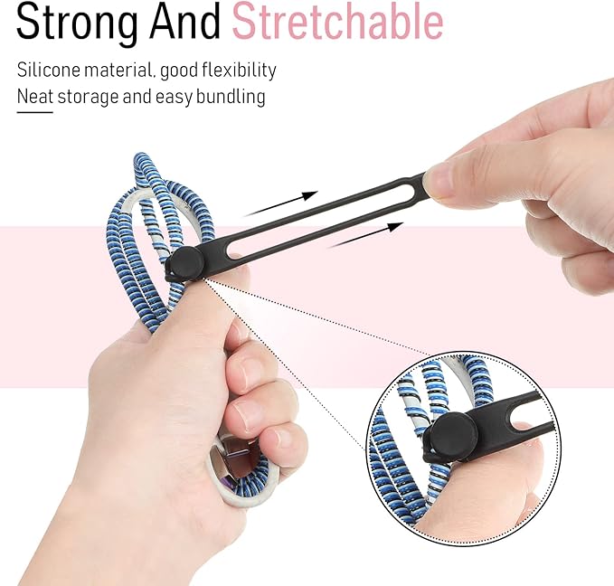 Nuanchu 40 Pcs Silicone Cable Ties Reusable Holder Adjustable Straps Multipurpose Charging Cable Organizer for Fastening Charging Cords Wires(4.17 Inch,Black, Gray)