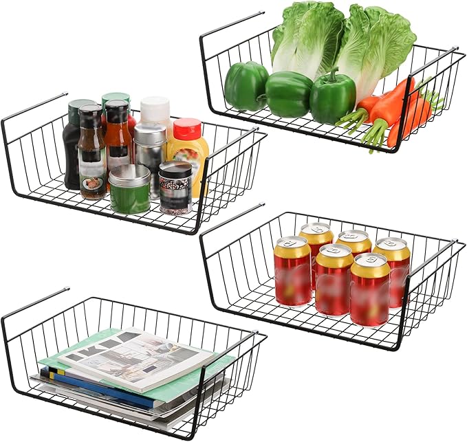 4 Pack Black Under Shelf Wire Basket