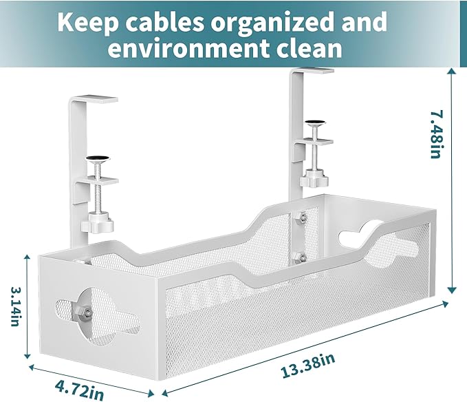 Under Desk Cable Management Tray No Drill, White