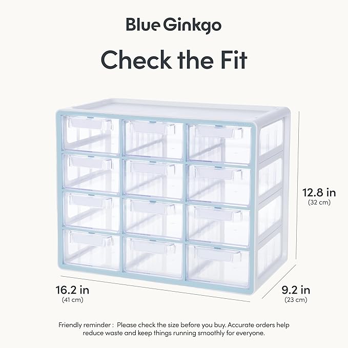 Blue Ginkgo Large 12-Drawer Cabinet, Made in Korea, Blue