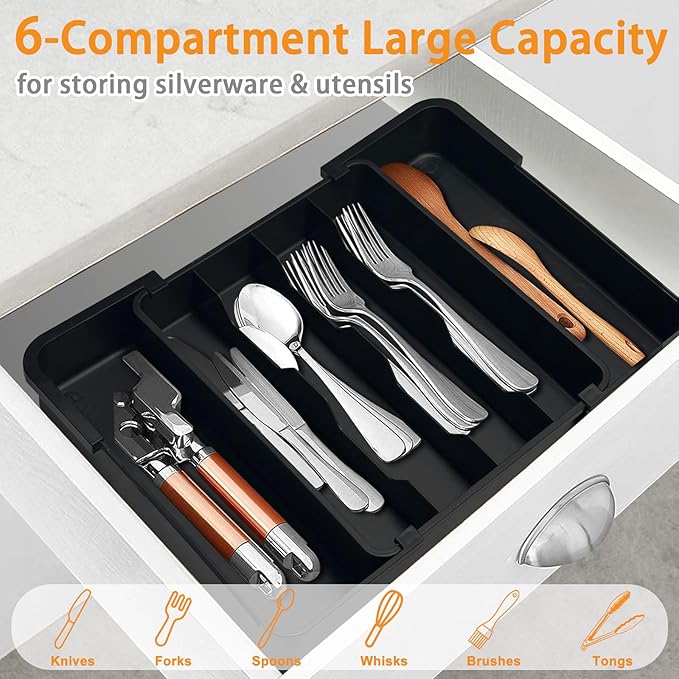 Silverware Organizer, Expandable Kitchen Drawer Organizer Utensil Holder