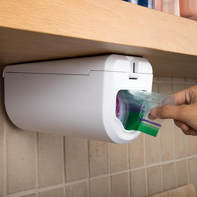 ELYPRO Dispenser for Bags size Quart, Sandwich, and Snack Bags | Under-Cabinet or Shelf Mount | Easy Front-Access Bag Dispensing | Kitchen Organization and Storage Solution