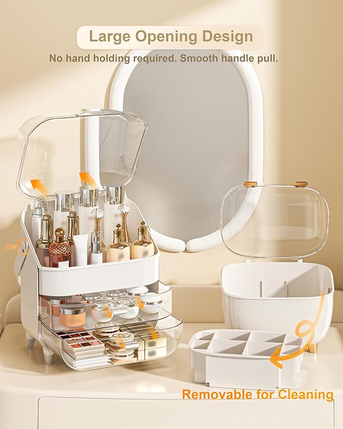 Makeup Organizer Countertop, Skincare Holder Bathroom Counter Organizer, Storage Box Cosmetic Display Cases, Teen Girl Gifts Make up Organizers (Sliver/Lipstick)
