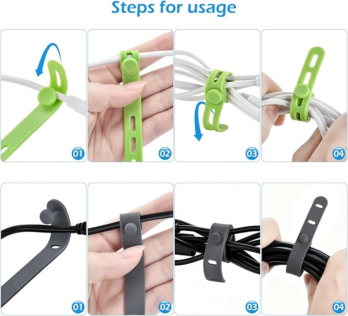 30 Pcs Silicone Cable Ties, Cord Organizer Ties, Cord Ties Reusable, Cord Wrap Cable Organizer 5Inch Cable Management (6 Color) Cbfoeyk