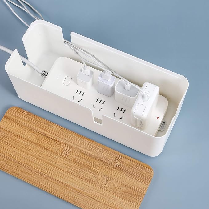Changsuo Small Cable Management Box with Bamboo Lid for Extension Cord Power