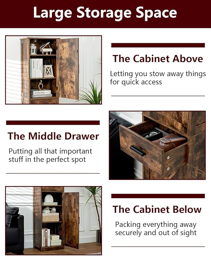 TEENFON Tall Bathroom Cabinet, Storage Cabinet with 6 Shelves & Drawer, Bathroom Storage Cabinet with Adjustable Shelves, Tall Cabinet for Living Room, Home Office, Brown