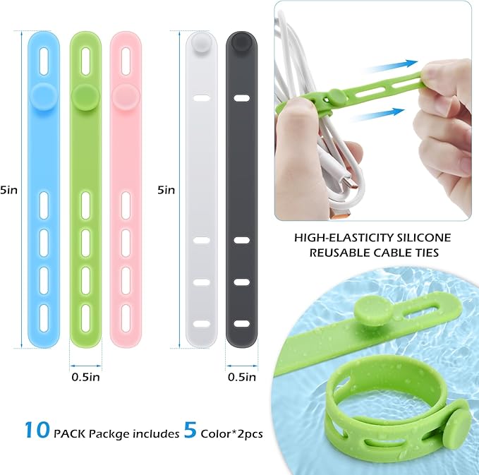 Silicone Cable Ties, Cord Organizer Ties, Cord Ties Reusable