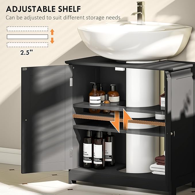 23.5" Pedestal Sink Storage Cabinet, Black