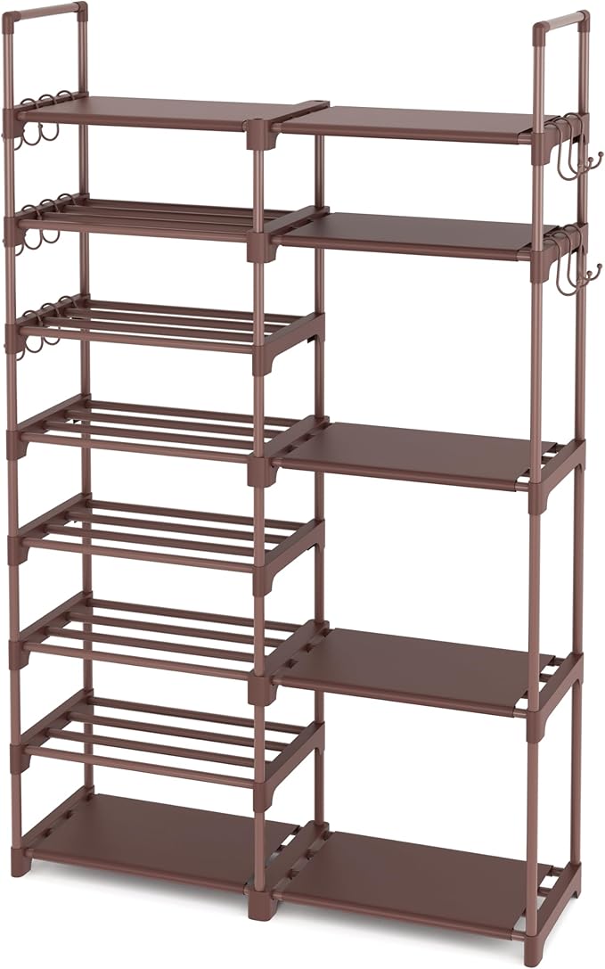 Shoe Rack Organizer, 8-Tier Metal Shoe Rack for Closet Entryway Garage, Brown