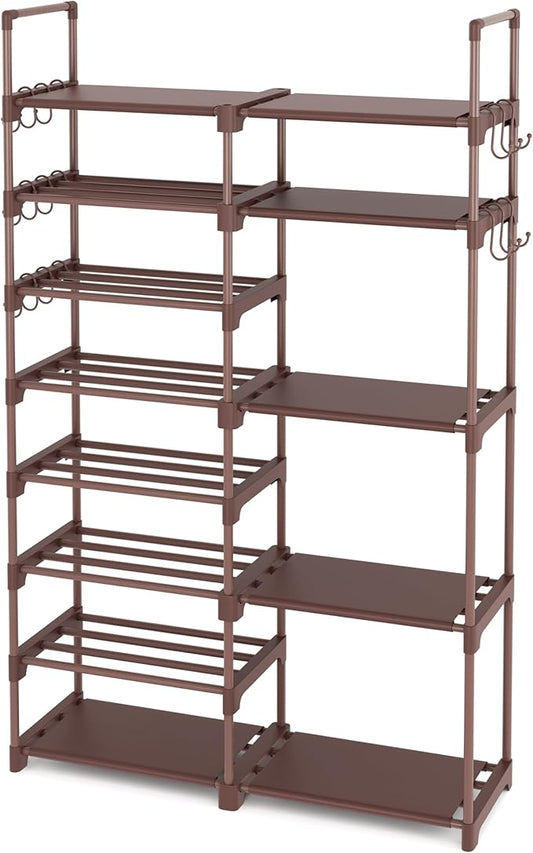 Shoe Rack Organizer, 8-Tier Metal Shoe Rack for Closet Entryway Garage, Brown