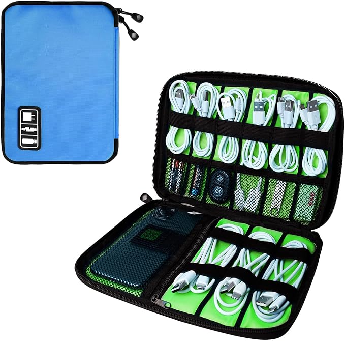Lcsmaokin Electronics Travel Organizer,Portable Waterproof Electronic Travel Storage Bag for Small Charging Cord Storage,Charger,SD Card etc,for Travel,Business- Blue Green