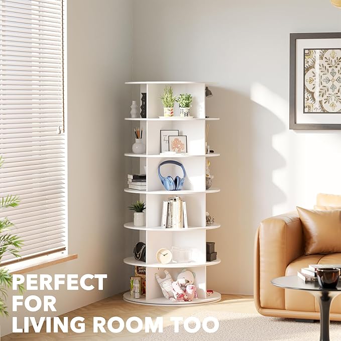 6 Tier Rotating Shoe Rack Tower, Spinning Shoe Display Lazy Susan, 6-Tier White