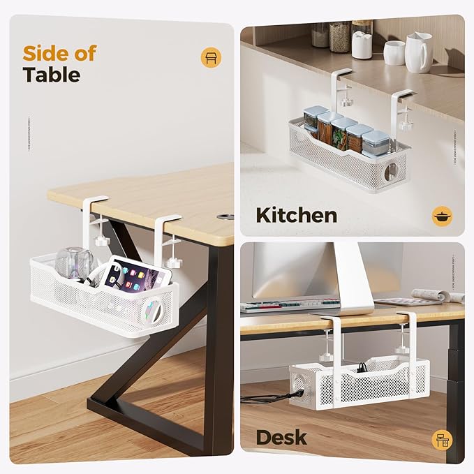 Under Desk Cable Management Tray White, Cinati Wire Organizers No Drill