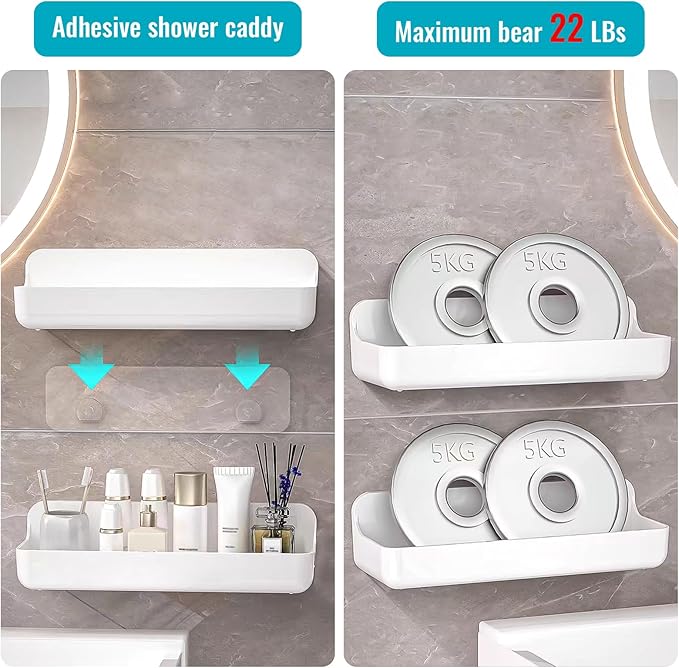 CGBE 2-Pack Acrylic Shower Shelves, Large Capacity Adhesive Shower Shelf, No Drilling Adhesive Bathroom Shelf with Drain Holes,Clear Wall Mount Organizer for Bathroom Storage