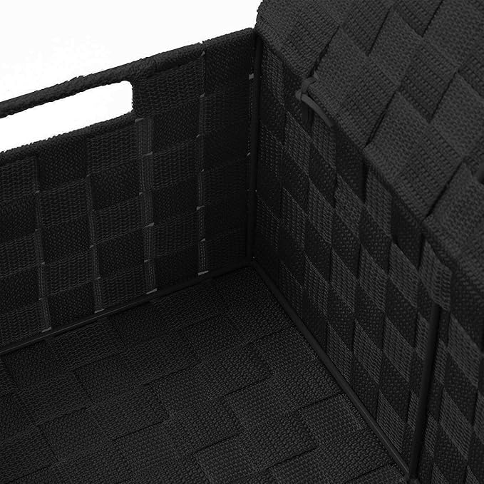 Sorbus Set of 3 Black Woven Storage Baskets with Lids – Mesh Hand-Woven Bins for Closet, Shelf, and Linen Organization – Variety Pack