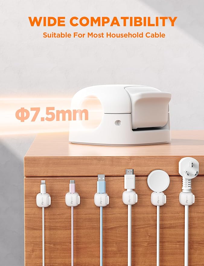 6Pack Cord Organizer, Chfeila Compact Dual Spring & Clasp Lock Cable Management Clips, Adhesive Phone Charger Keeper, Cord Holder for Nightstand/Wall/Car, Home Office Desk Accessories Cute Dorm Decor
