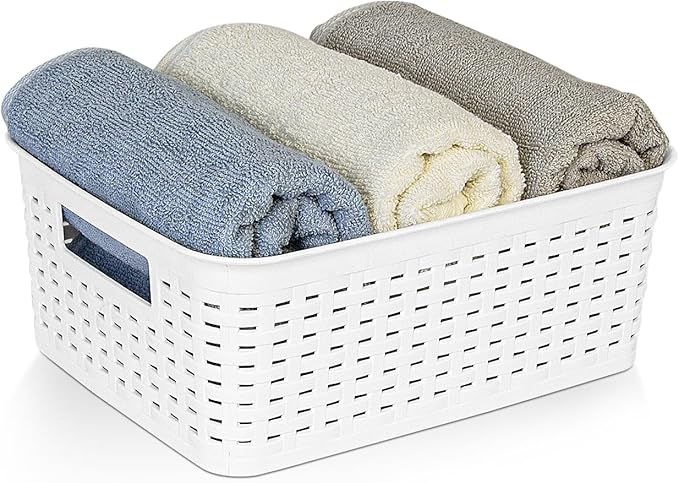 Plastic Storage Baskets for Cabinets, White, S-3PACK