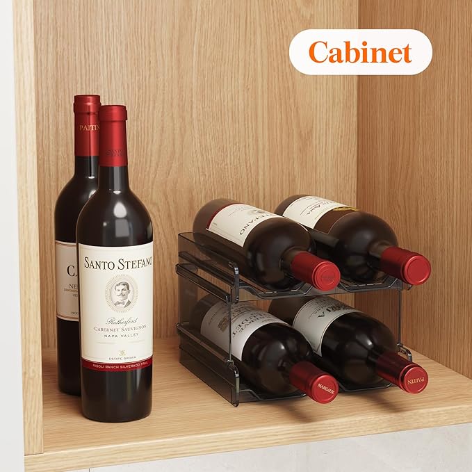 Lifewit Plastic Stackable Wine Rack for refrigerator, Cabinet, Countertop,Wine Bottle Holder, Water Bottle Organizer for Fridge, Pantry, Black, Hold 4 Bottles