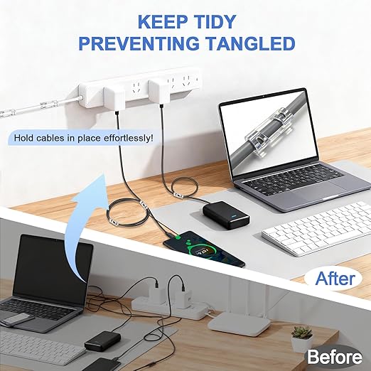 Adhesive Cable Wire Clips Clear (20 PCS) with Screw Holes - Strong Sticky or Screw-Mountable Cord Holders for Wall, Under Desk, Car, PC & Ethernet Cords, Indoor/Outdoor Christmas Lights Organizer