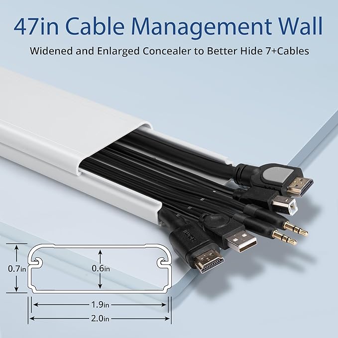 47in(3 x L15.7in) TV Cord Hider, YCLYC Cord Hider for Wall Mount TV, Large Cable Hider, Paintable Wire Covers for Cords, Cable Management Cord Organizer, Wire Hiders for TV on Wall W2 x H0.7in, Beige