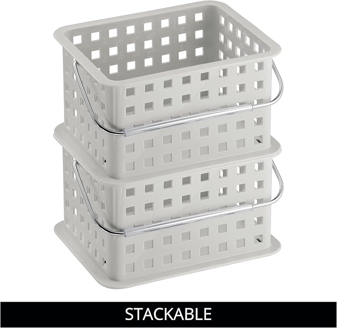 Shower Caddy Basket with Handle for Bathroom or College Dorm, Light Gray
