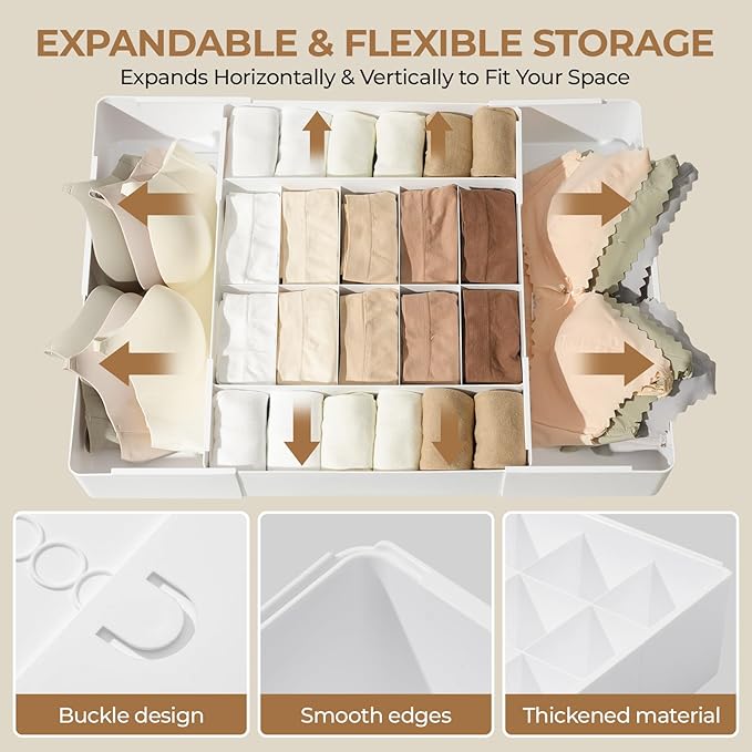 Expandable Drawer Organizer, 14-Grid Storage Box for Underwear, Bras, Socks