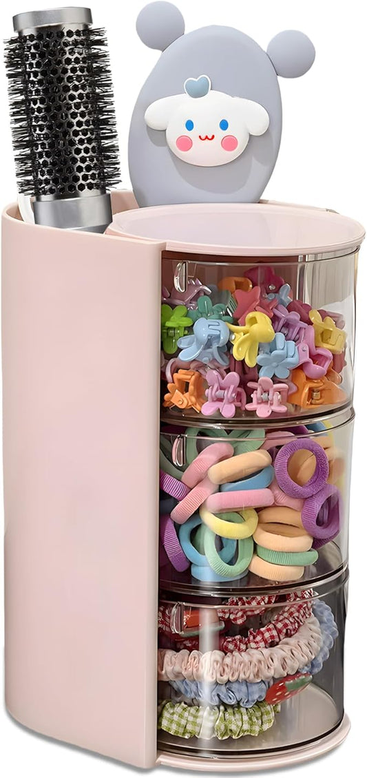 Azurphoric Hair Accessories Organizer with Hair Brush Holder, Pink, 3-Layer