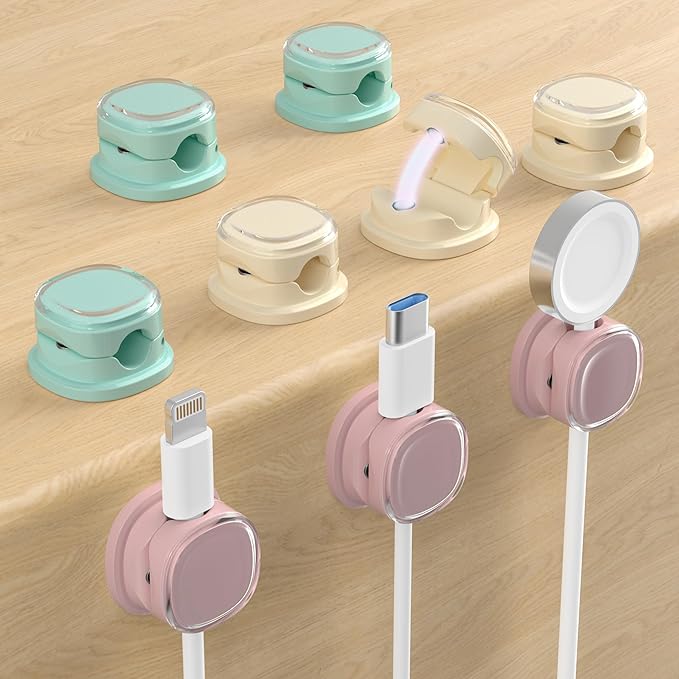 Magnetic Cable Clips, 9-PCS Purple_Apricot_Cyan