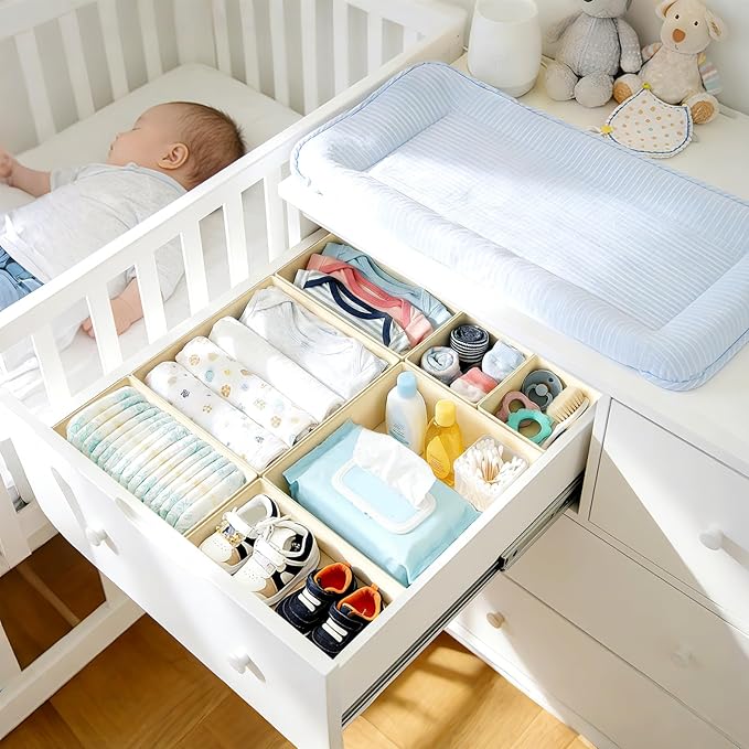DIMJ Drawer Organizer Clothes Storage - 21 Pack Baby Dresser Organizer for Nursery Closet Organization, Fabric Drawer Organizer Bins for Underwears Socks Bras, Foldable Storage Dividers for Bedroom