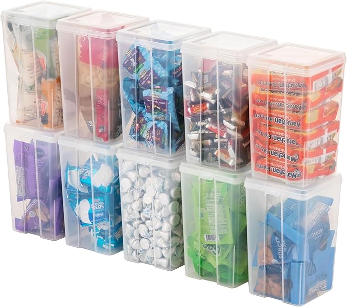 IRIS USA Vertical Plastic Flip Top Storage Containers Bins with Lids for Pantry, Home, Office, Organization, Medium, Stackable Hinged Organizer with Latches, Clear, 20 Pack